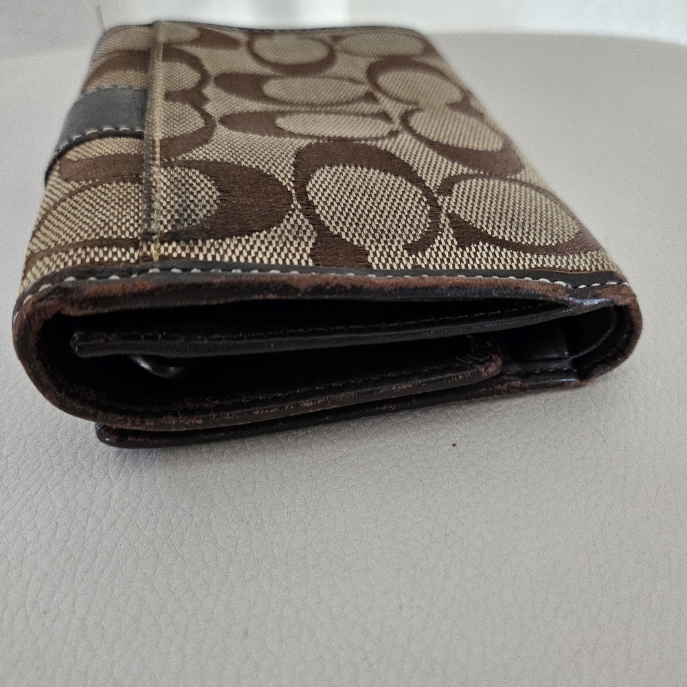 Vintage Coach Signature Canvas Leather Trim Trifold Brown Monogram Wallet - Picture 9 of 12